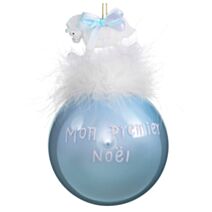 Boule de Noël verre "Mon Premier Noël" 9cm cheval bleu