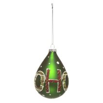 Boule de Noël verre Goutte HoHoHo vert Ø8cm