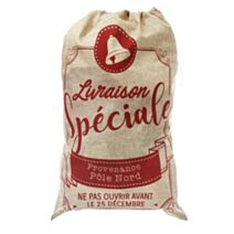 Hotte du Père noël en jute imprimée rouge et blanc 50 x 70 cm