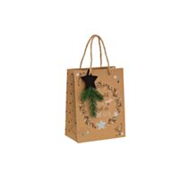 Sac cadeau kraft paillette+bois pm