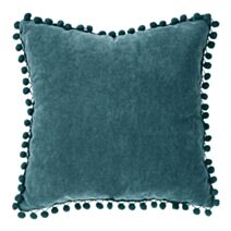 Coussin pompons 40x40 bleu canard - ATMOSPHERA