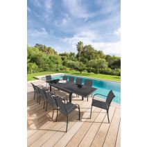 Table de jardin extensible 10 pers. Piazza verre gris