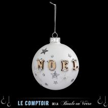 Boule verre 80mm noël en bois
