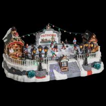 Village de Noël lumineux patinoire 10 figurines