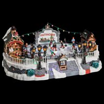 Village de Noël lumineux patinoire 10 figurines