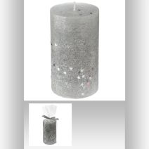 Bougie cylindrique pailletée argent 12cm