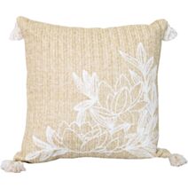 Coussin effet rafia 40 x 40 cm brodé fleur blanc - ROCLE