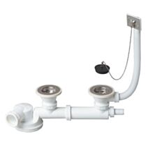 Bondes + siphon pour évier 2 bacs Ø 60 mm - INVENTIV