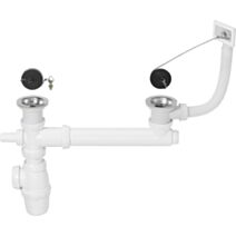 Bondes + siphon pour évier 2 bacs Ø 50 mm - INVENTIV
