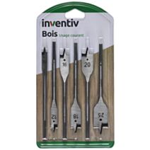 Coffret 6 mèches bois plates Ø10-12-16-18-20-25 mm - INVENTIV