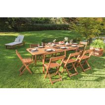 Salon de jardin acacia 8 places 160/210x91,5x76cm - INVENTIV