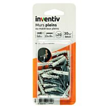 20 Chevilles Matériaux Pleins Ø5x25mm + Vis TF Ø3,5x30mm - INVENTIV