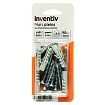 10 Chevilles Matériaux Pleins Ø8x40mm + Vis TF Ø5x50mm - INVENTIV