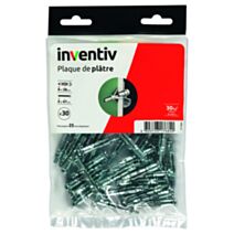30 Chevilles Plaque Plâtre Ø8x38mm + Vis TR Ø4x47mm - INVENTIV