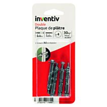 4 Chevilles Double Plaque Plâtre Ø8x46mm + Vis TR Ø4x54mm – INVENTIV