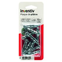 10 Chevilles Plaque Plâtre Ø10x37mm + Vis TR Ø5x43mm - INVENTIV
