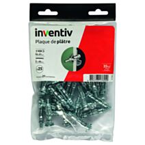 25 Chevilles Plaque Plâtre Ø10x37mm + Vis TR Ø5x43mm - INVENTIV