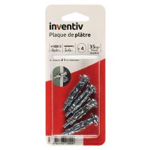 4 Chevilles Plaque Plâtre Ø10x37mm + Vis TR Ø5x43mm - INVENTIV