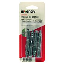 4 Chevilles Double Plaque Plâtre Ø12x63mm + Vis TR Ø6x72mm - INVENTIV