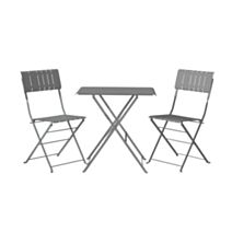 Table de balcon et 2 chaises de jardin acier Zest gris souris - INVENTIV