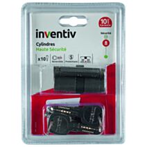 2 Cylindres Haute Sécurité 5 Protections 30x30mm + 10 Clés - INVENTIV
