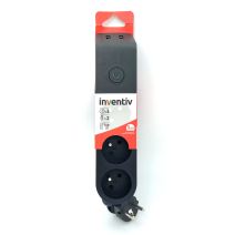 Multiprise 3 Prises 2P+T 16A Interrupteur 2 USB 1,50m Noir Gris - INVENTIV