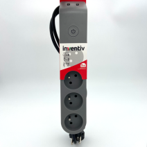 Multiprise 4 Prises 2P+T 16A Interrupteur 2 USB 1,50m Gris Noir - INVENTIV