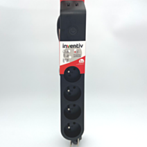 Multiprise 5 Prises 2P+T 16A Interrupteur 2 USB 1,50m Noir Gris - INVENTIV