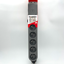 Bloc 6 Prises 2P+T + 2 USB avec Parasurtenseur Gris/ Noir - INVENTIV