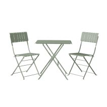 Table de balcon et 2 chaises de jardin acier Zest vert cactus - INVENTIV