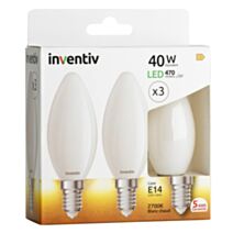 3 ampoules Filament LED Flamme Opaque E14 470Lm 40W 2700K Blanc chaud - INVENTIV