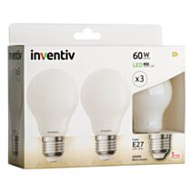 3 ampoules Filament LED Opaque E27 806Lm 60W 4000K Blanc neutre - INVENTIV