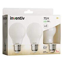 3 ampoules Filament LED A60 Opaque E27 1055Lm 75W 4000K Blanc neutre - INVENTIV