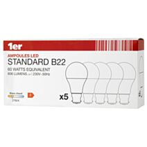 5 ampoules LED SMD culot B22 806Lm 60W 2700K Blanc chaud - INVENTIV