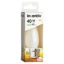 Ampoule Filament LED Flamme Opaque culot B22 470Lm 40W 2700K Blanc chaud - INVENTIV