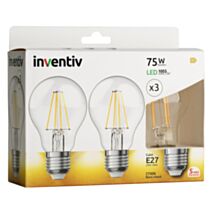 3 Ampoules Filament LED A60 Transparent E27 1055lm 2700K Blanc chaud - INVENTIV