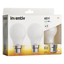 3 Ampoules Filament LED A60 B22 806lm 2700K Blanc chaud - INVENTIV