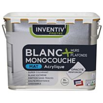 Peinture Murs & Plafonds Acrylique Mat Monocouche  5L blanc - INVENTIV 