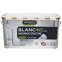 Peinture Murs & Plafonds Acrylique Satin Monocouche Blanc  2,5L  - INVENTIV