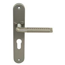 2 poignées de porte Cléa entraxe 195 cylindre alu/acier nickel mat - INVENTIV