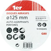10 disques abrasifs autoagrippants perforés Ø125 Grain 80 - 1ER