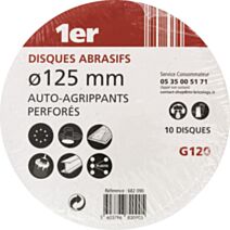 10 disques abrasifs autoagrippants perforés Ø125 Grain 120 - 1ER