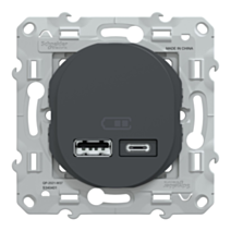 Prise chargeur usb A+C 12W à assembler Ovalis anthracite - SCHNEIDER ELECTRIC