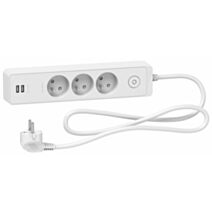 Multiprise 3 prises 2P+T avec 2 USB Odace blanc 1,5m - SCHNEIDER ELECTRIC