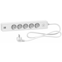 Multiprise 5 prises 2P+T avec 2 USB Odace blanc 1,5m - SCHNEIDER ELECTRIC