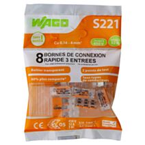 8 bornes de connexion rapide 3 entrées S221 - WAGO