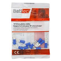 10 fiches plates mâles bleu Section 1,5-2,5 mm²