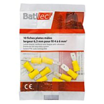 10 fiches plates mâles jaune Section 4-6 mm²