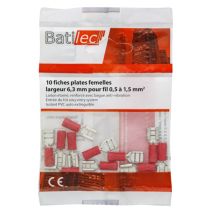 10 fiches plates femelles rouge Section 0,5-1,5 mm²