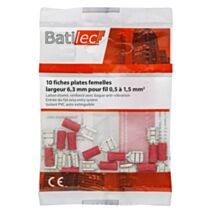 10 fiches plates femelles rouge Section 0,5-1,5 mm²
